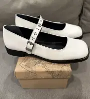 Free People Rumor Mary Jane Leather White Womens Size 9.5 Square Toe Studded NEW