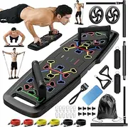 Push Up Board,Home Gym,Portable Exercise Equipment,Pilates Bar & 20 Fitness Accessories with Resistance Bands & Ab Roller Wheel,Full Body Workout at Home