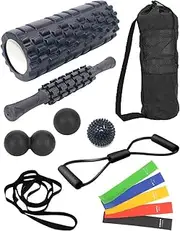 13 in 1 Foam Roller Set, High Density Yoga Massage Roller, Resistance Bands, Muscle Roller Stick, Plantar Fasciitis Ball, Spike Ball, Stretching Strap, Peanut Massage Ball, 8-Shaped Pull Strap