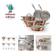 10-Piece Diamond Nonstick Ceramic Induction Cookware Set Scratch-Resistant Po...