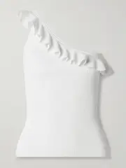 [Zimmermann] Zimmermann - Rhiannon One-shoulder Ruffled Ribbed-knit Top - Ivory - 3 3 Ivory