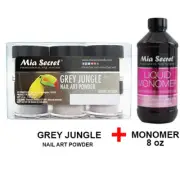 Mia Secret Monomer 8 oz with Grey Jungle 6 Colors Set Nail Art Powder