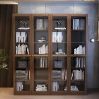 在飛比找樂天市場購物網優惠-書架 ● 新中式全實木 書櫃組合帶玻璃門現代書房整墻櫃子 收