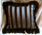 NWT 18" Sq. Pillow of Blue, Black & Gold Stripes, 3" Black Fringe with Beads