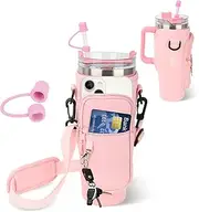 Bottle Bag for Stanley Cup Water Bottle Carrier Bag for Adjustable Strap Bollus with Straw Cover for Stanley Cup Accessories(Pink)