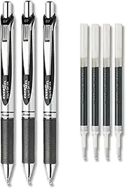 Pentel EnerGel Deluxe RTX Liquid Gel Ink Pen Set Kit, Pack of 3 with 4 Refills (Black - 0.7mm)