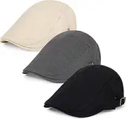 [Geyanuo] 3Pcs Newsboy Hat for Men Cotton Cool Flat Cap Adjustable Ivy Hat, # Black+darkgrey+khaki, One Size
