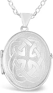 [Alexander Castle] Sterling Silver Celtic Family Locket with 18" Silver Chain - 4 Photo Windows Inside - Jewellery Gift Box
