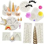 Unicorn Horn Ears Flower Eyelash and Rainbow Cake Topper for Fondant Chocolate Candy Sugarcraft Baking Cupcake Toppers DIY Party Decorating Cake Silicone Mold