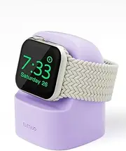 ELETIUO Purple Silicone Charger Stand for Apple Watch Series Ultra/Ultra2/9/8/SE2/7/6/SE/5/4/3/2/1 (49/45/44/42/41/40/38mm), Minimalist Tabletop Mount, USB Compatible