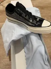 Converse Low Chuck 70 Black Clear Swarovski Crystals A16171C Womens 7 IN HAND