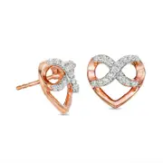 0.2 CT. T.W. Diamond Infinity Heart Stud Earrings in 10K Rose Gold