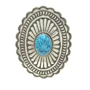 Andy Cadman Navajo Sterling Silver Large Concho Ring Black Web Kingman Turquoise