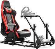 Dardoo Adjustable Racing Simulator Cockpit Frame with Gear Shifter Mount fit for Logitech G25 G27 G29 G920,Thrustmaster, with Red Seat Not Include Steering Wheel Pedal and Handbrake