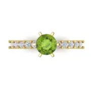 1.05Ct Round Cut Natural Peridot Gold Solitaire with Accents Engagement Ring