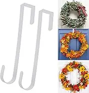30cm Wreath Door Hanger for Front Door Over Hook 2 Pack Metal Hangers Sturdy Home Decorative Christmas Halloween Easter Wreaths Hanging(White)