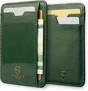 [Vaultskin] Brixton Slim Card Holder with ID Window - Minimalist Front Pocket Leather Wallet with RFID Protection for Men and Women (Hunter Green)