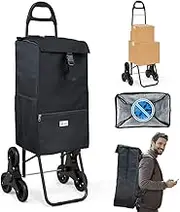 VOUNOT Shopping Trolley Stair Climber with Cooling Compartment, Foldable Shopping Trolley with 3 Wheels, 40 L, Black