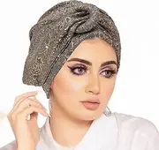 [Cot-Oath] Turbans for Women Retro Hijab Cap Hair Coverings Sequin Head Wraps Fashion Floral African Hats