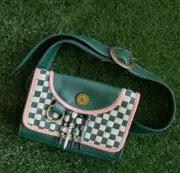 Fore All Jacey Belt Bag Leather Accessories Valuables Pouch Green Checkered NEW