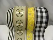 Summer ribbon lot Black white yellow bee honeycomb pattern strip 20 yards total