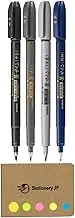 Zebra Fude Sign Brush Pen, Fine, Medium, Gray Ink, 4-pack,Sticky Notes Value Set