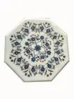 12" Marble side coffee Table top handmade floral inlay semi precious stones work