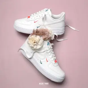 NIKE AIR FORCE 1 AF1 桃紅綠 南灣 雙勾 小勾 全白 藍刺繡 休閒鞋 女鞋【CT1989-101】