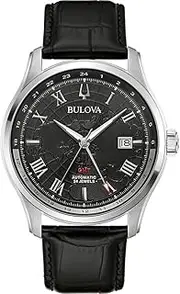[Bulova] Men's Analogue Automatic Watch with Leather Strap 96B387, silver/black, Strap.