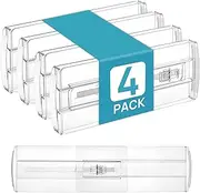 Vtopmart 4 Pack Deep Drawer Dividers for Clothes, Adjustable 4" High Expandable from 10.6"-17" Dresser Drawer Organizer, Clear Plastic Separators for Dresser, Nursery, Closet and Kitchen