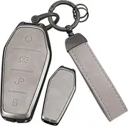 ontto Metal Leather Key Fob Cover Fit for BYD Dolphin Atto 3 Seal Song Plus Qin Tang E2 2021 2022 2023 2024 Smart Key Shell case keyring Key holder keychain accessories 3 buttons