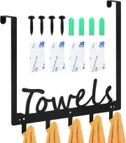 1Pcs Black Over The Door Hooks Towel Hooks, Wall Mount Towel Rack Towel Holder