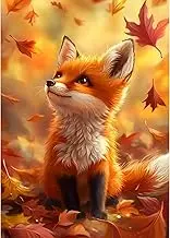 HEIBAGO Cute Fox Diamond Art Kits for Adults, 5D Full Drill Round Animal Painting Gems with Cute Fox Diamond Painting, Diamond Dots Perfect for Home Wall Decor 12x16inch