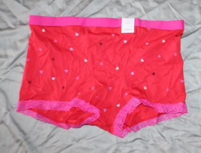 Auden BoyShort Ribbed Panties Womens Size XL Underwear red with hearts