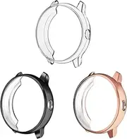 3 Pack - Fintie for Garmin Vivoactive 3 Screen Protector Case, Premium Soft TPU Slim Plated Protective Bumper Shell Cover [Scratch-Proof] for Garmin Vivoactive 3 Smartwatch, Black, Clear, Rose Gold