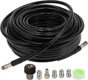 BORDSTRACT Drain Ejector Kit, 5800 Psi Drain Cleaning Hose 100 Ft Hose 1/4in Npt Hardware with Wrench Handle Strap, Tool for Cleaning Machine Drains