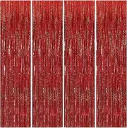 4 Pack Red Tinsel Foil Fringe Curtains Backdrop Party Decorations, Shimmer Red Streamer Backdrop Curtains Photographic Studio Photo Backgrounds for Birthday Wedding Christmas