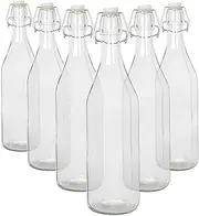 Argon Tableware 1.1 Litre Glass Bottles with Swing Top - Clear - 6x Reusable Empty Water Wine Milk Olive Oil Juice Gin Home Brew Brewing Drinking Fridge Dispenser Storage Jars with Stopper Lid