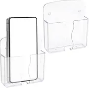Gosknor 2pcs Wall Mount Phone Holders, Premium Plastic Clear Cell Phone Stand with Charging Hole Phone Holder Wall Mount Cell Phone Holder Practical Smartphone Phone Accessories