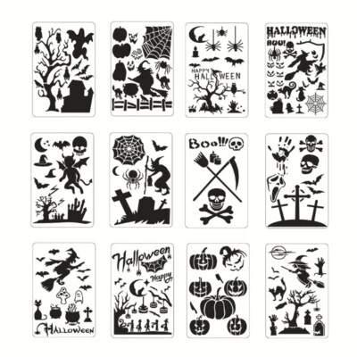 12Pcs Reusable Painting Stencil Templates DIY Drawing Stencils Halloween Theme