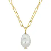 Amour Silver Natural Shape Cultured FW Pearl & Oval Link Necklace