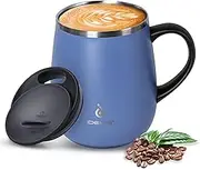 IDEUS Coffee Mug 470ml (16oz), Double Wall Vacuum Insulated Stainless Steel Coffee & Tea Cup w/Non-Slip Handle & Slider Module Lid & Large Volume (Sky Blue)