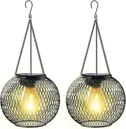 [KagoLing] Solar Lantern Outdoor, Upgraded Hanging Solar Lights Outdoor Garden Metal Hanging Lanterns Decorative Lighting Solar Powered Waterproof Tree Lantern for Garden Yard Patio Pathway, 2 Pack