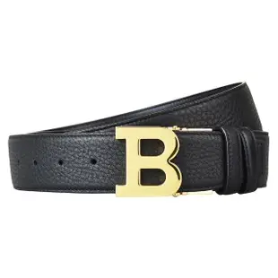 【BALLY】經典金扣大B LOGO皮革40MM寬版皮帶(黑)