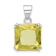 Sterling Silver Polished Light Green Cz Square Pendant