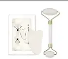 White Jade Roller And Gua Sha Tool Set - Skin Care And Facial Massage - Gift Set