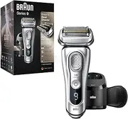 Braun Electric Razor for Men, Waterproof Foil Shaver, Series 9 9390cc, Wet & Dry Shave, with Pop-Up Beard Trimmer for Grooming, Cleaning & Charging SmartCare Center and Leather Travel Case, Silver