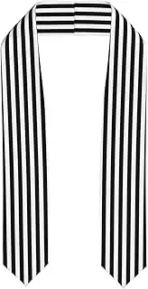 [WURTON] Black And-White Stripes Print Unisex Adult Graduation Stole Class Of 2024 Polyester Shawl Stole With Trim Honor