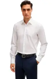 BOSS Hank Dress White Shirt in Stretch Cotton Easy Iron Slim Fit - 15.5 / 39