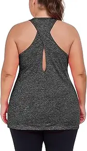 [ForHailey] Women's Plus Size Athletic Tank Tops Cross Backless Racerback Workout Yoga Running Sleevelss Shirts